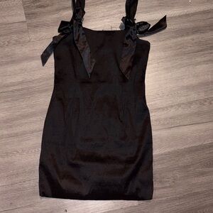 Bow-Shoulder Black Mini Dress